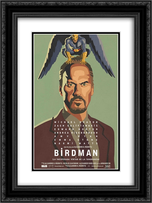 Birdman 18x24 Black Ornate Wood Framed Movie Poster with Double Matting