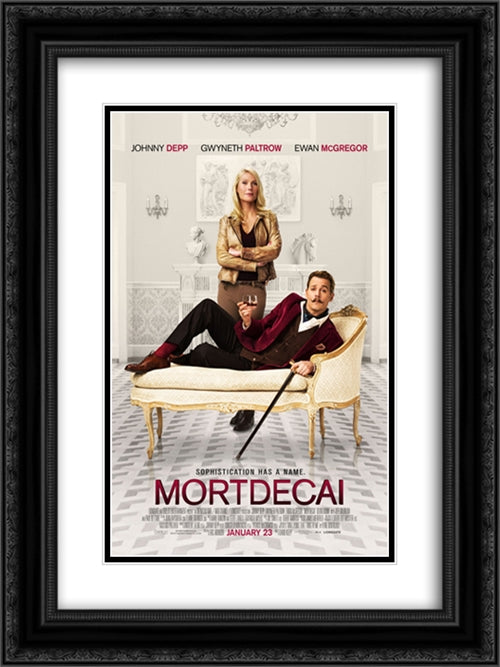 Mortdecai 18x24 Black Ornate Wood Framed Movie Poster with Double Matting