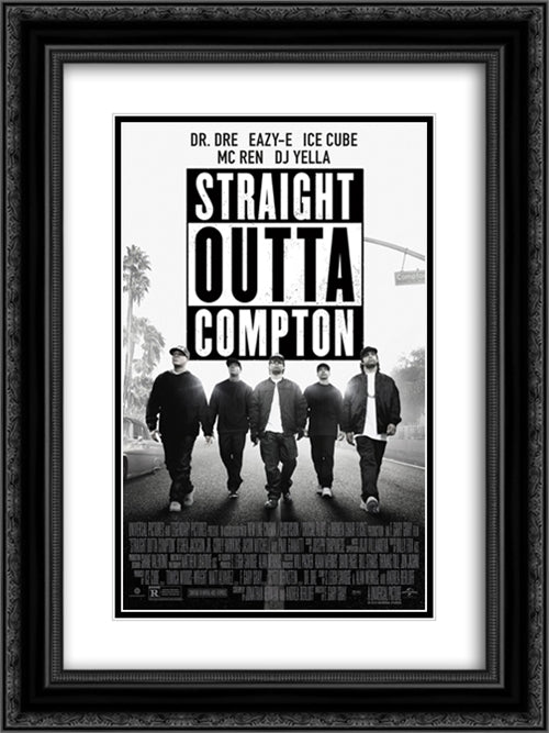 Straight Outta Compton 18x24 Black Ornate Wood Framed Movie Poster with Double Matting