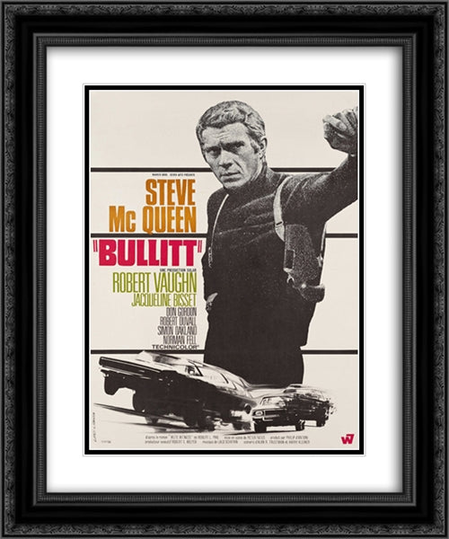Bullitt 20x24 Black Ornate Wood Framed Movie Poster with Double Matting