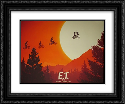 E.T. The Extra Terrestrial 24x20 Black Ornate Wood Framed Movie Poster with Double Matting