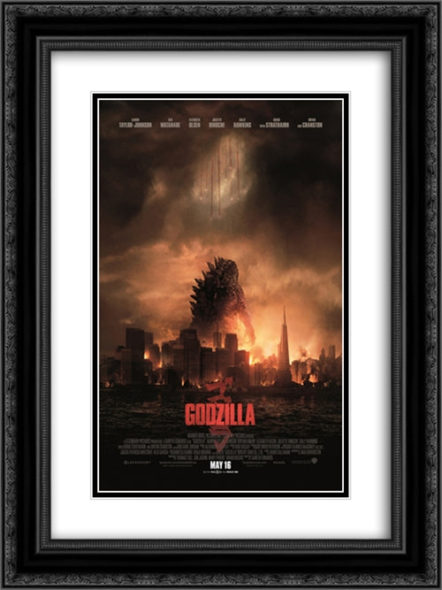 Godzilla 18x24 Black Ornate Wood Framed Movie Poster with Double Matting