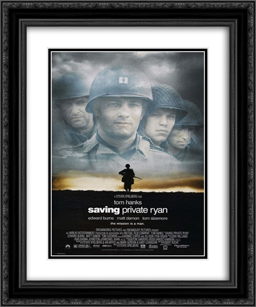 Saving Private Ryan 20x24 Black Ornate Wood Framed Movie Poster with Double Matting
