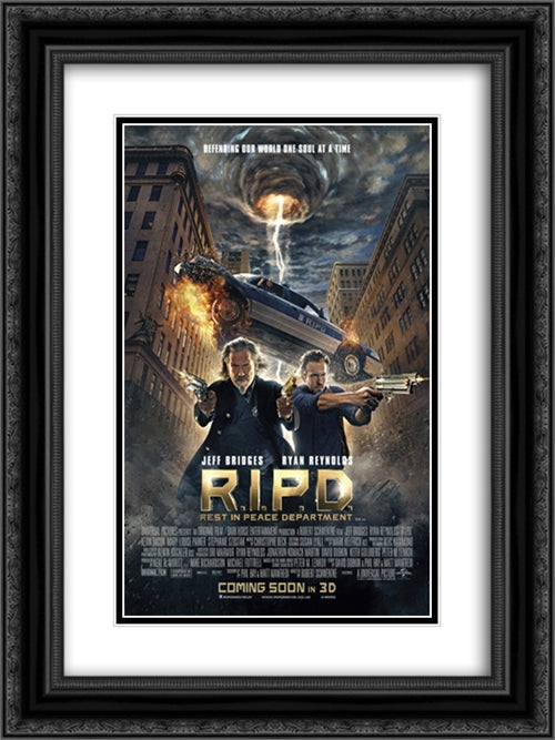 R.I.P.D. 18x24 Black Ornate Wood Framed Movie Poster with Double Matting