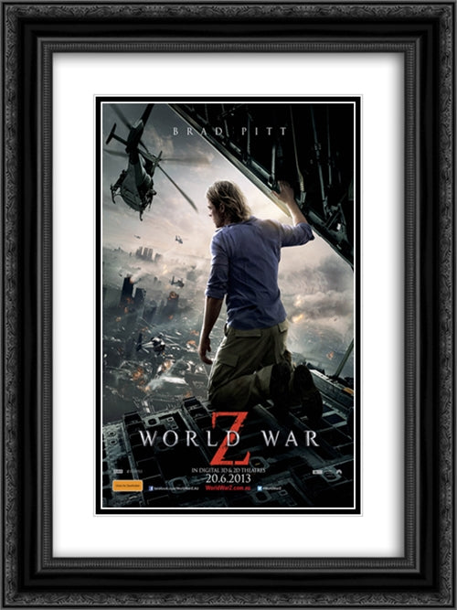 World War Z 18x24 Black Ornate Wood Framed Movie Poster with Double Matting