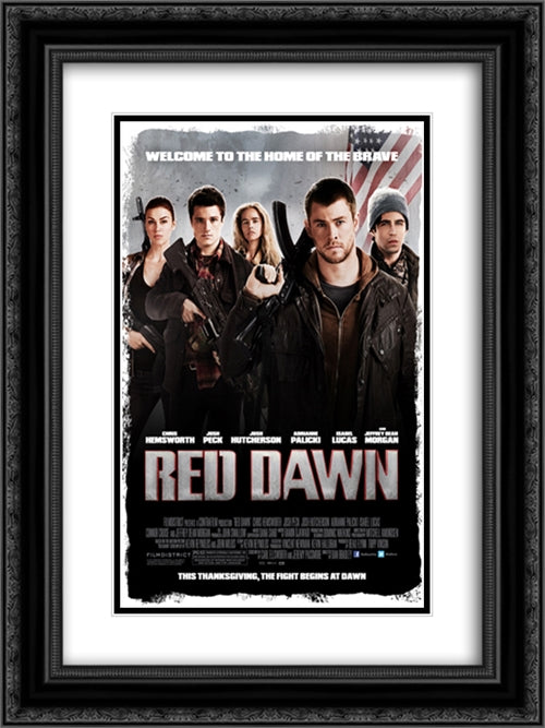 Red Dawn 18x24 Black Ornate Wood Framed Movie Poster with Double Matting