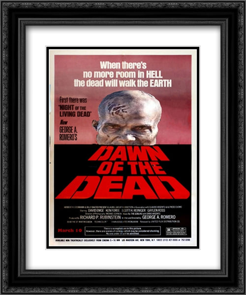 Dawn of The Dead 20x24 Black Ornate Wood Framed Movie Poster with Double Matting