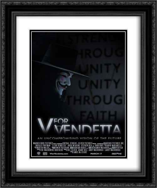 V for Vendetta 20x24 Black Ornate Wood Framed Movie Poster with Double Matting