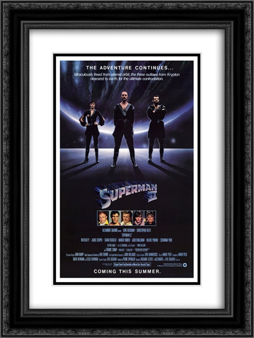 Superman III 18x24 Black Ornate Wood Framed Movie Poster with Double Matting