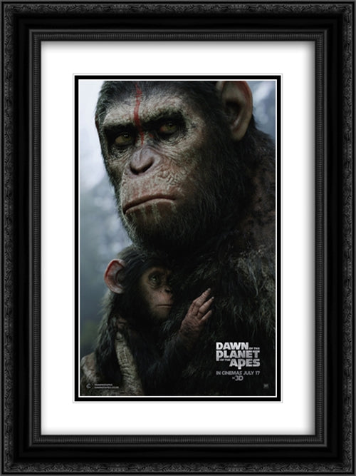 Dawn of The Planet of The Apes 18x24 Black Ornate Wood Framed Movie Poster with Double Matting