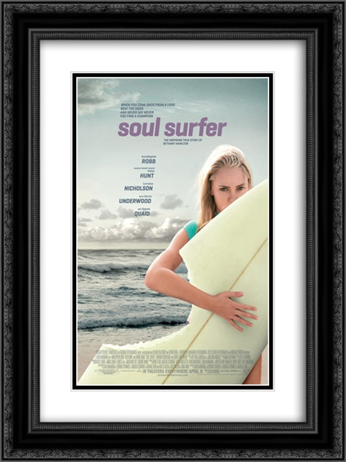 Soul Surfer 18x24 Black Ornate Wood Framed Movie Poster with Double Matting