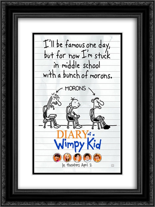 Diary of a Wimpy Kid 18x24 Black Ornate Wood Framed Movie Poster with Double Matting
