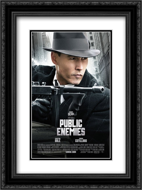 Public Enemies 18x24 Black Ornate Wood Framed Movie Poster with Double Matting