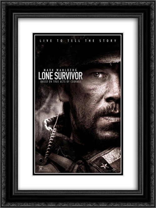 Lone Survivor 18x24 Black Ornate Wood Framed Movie Poster with Double Matting
