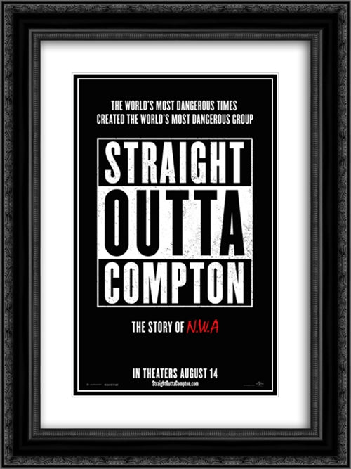 Straight Outta Compton 18x24 Black Ornate Wood Framed Movie Poster with Double Matting