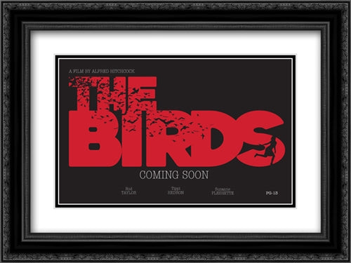 The Birds 24x18 Black Ornate Wood Framed Movie Poster with Double Matting