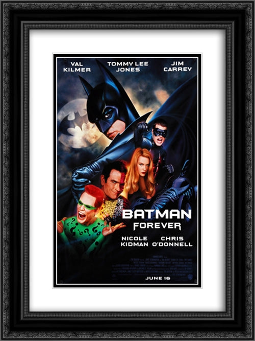 Batman Forever 18x24 Black Ornate Wood Framed Movie Poster with Double Matting