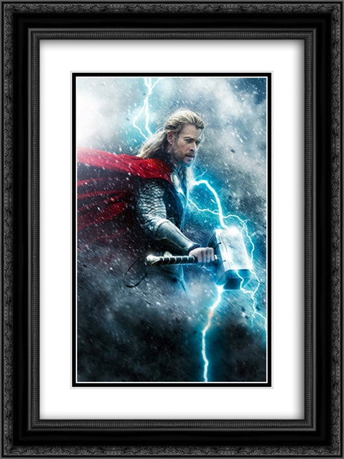 Thor 18x24 Black Ornate Wood Framed Movie Poster with Double Matting