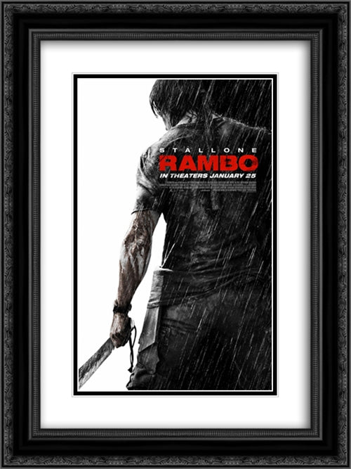 Rambo 18x24 Black Ornate Wood Framed Movie Poster with Double Matting