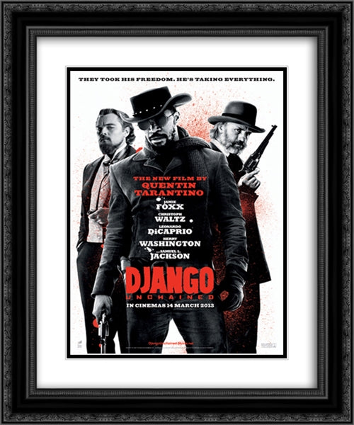 Django Unchained 20x24 Black Ornate Wood Framed Movie Poster with Double Matting