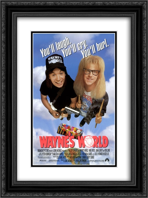 Waynes World 18x24 Black Ornate Wood Framed Movie Poster with Double Matting