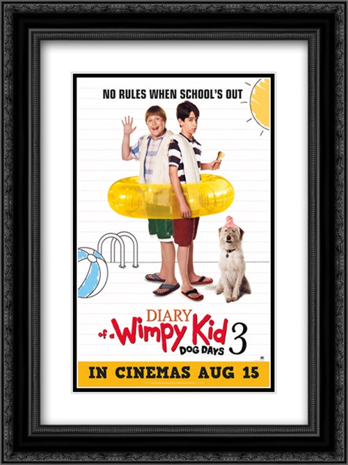 Diary of a Wimpy Kid 3 Dog Days 18x24 Black Ornate Wood Framed Movie Poster with Double Matting