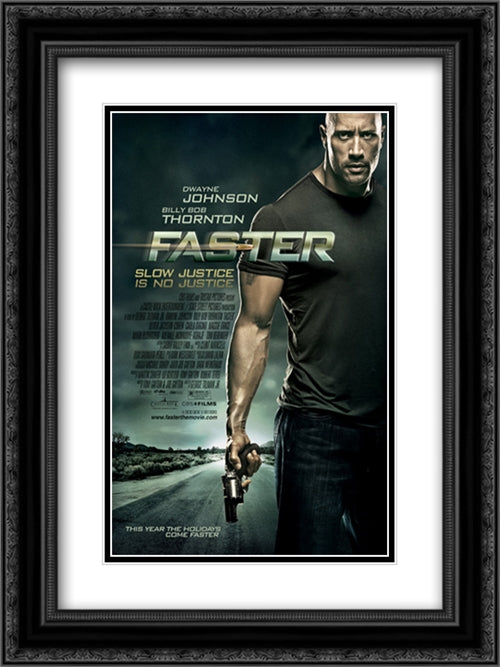Faster 18x24 Black Ornate Wood Framed Movie Poster with Double Matting