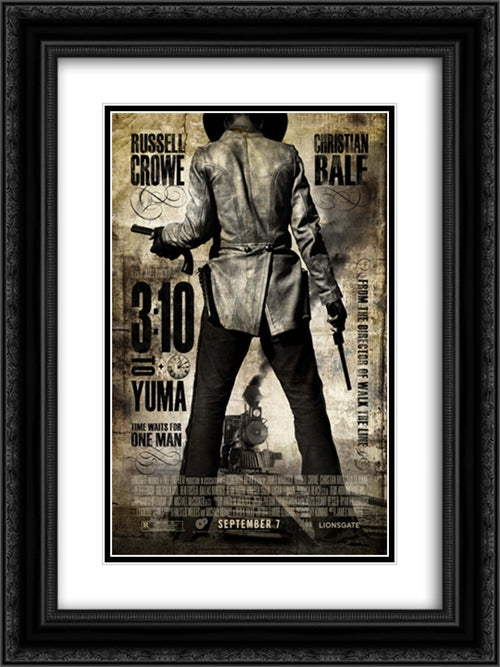 3:10 to Yuma 18x24 Black Ornate Wood Framed Movie Poster with Double Matting