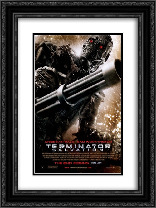 Terminator Salvation 18x24 Black Ornate Wood Framed Movie Poster with Double Matting