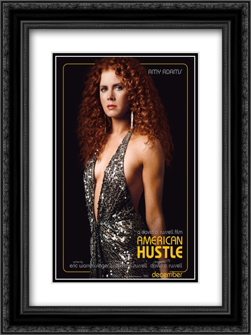 American Hustle 18x24 Black Ornate Wood Framed Movie Poster with Double Matting