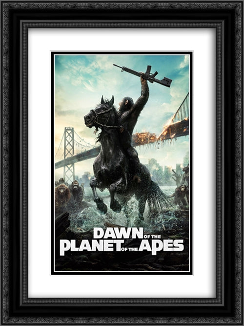 Dawn of The Planet of The Apes 18x24 Black Ornate Wood Framed Movie Poster with Double Matting