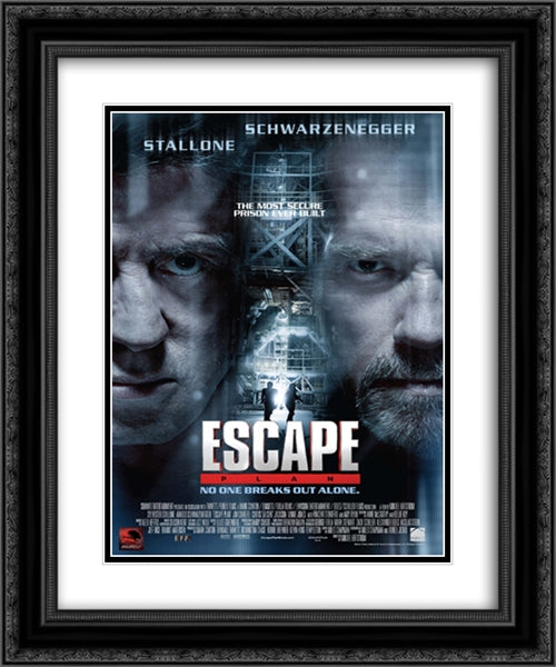 Escape Plan 20x24 Black Ornate Wood Framed Movie Poster with Double Matting