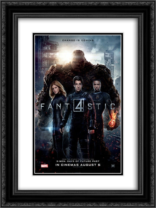 Fantastic 4 18x24 Black Ornate Wood Framed Movie Poster with Double Matting