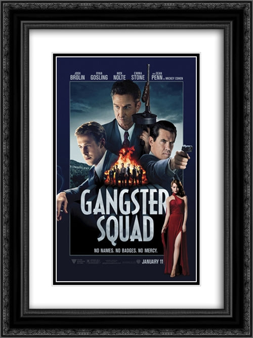 Ganster Squad 18x24 Black Ornate Wood Framed Movie Poster with Double Matting