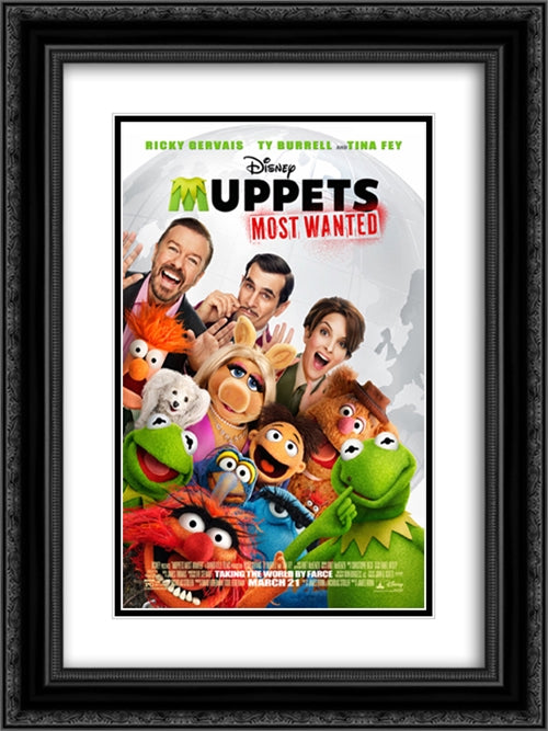 Muppets Most Wanted 18x24 Black Ornate Wood Framed Movie Poster with Double Matting