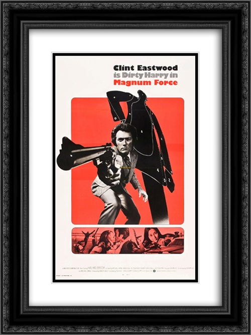 Magnum Force Dirty Harry 18x24 Black Ornate Wood Framed Movie Poster with Double Matting