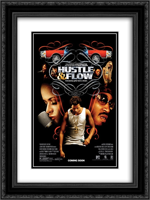 Hustle & Flow 18x24 Black Ornate Wood Framed Movie Poster with Double Matting