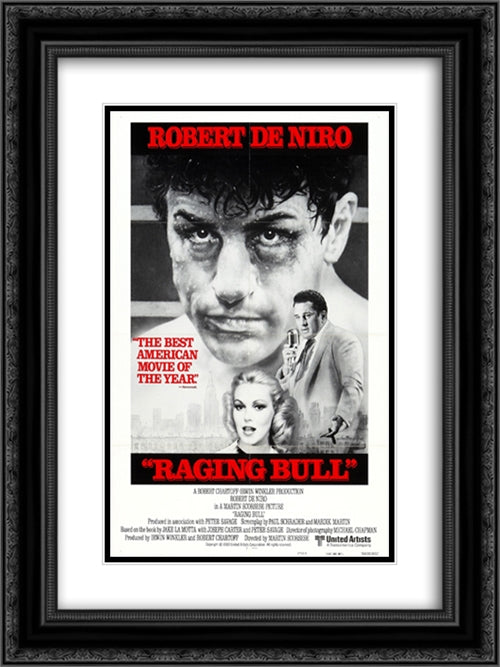 Raging Bull 18x24 Black Ornate Wood Framed Movie Poster with Double Matting