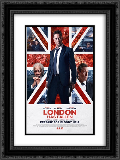 London Has Fallen 18x24 Black Ornate Wood Framed Movie Poster with Double Matting