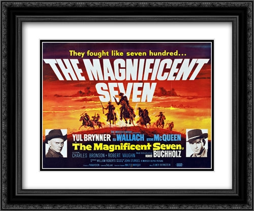 The Magnificent Seven 24x20 Black Ornate Wood Framed Movie Poster with Double Matting