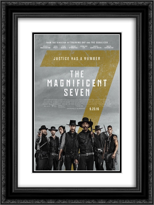 The Magnificent Seven 18x24 Black Ornate Wood Framed Movie Poster with Double Matting