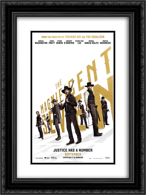 The Magnificent Seven 18x24 Black Ornate Wood Framed Movie Poster with Double Matting