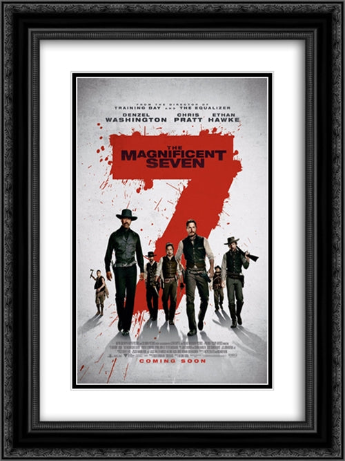The Magnificent Seven 18x24 Black Ornate Wood Framed Movie Poster with Double Matting