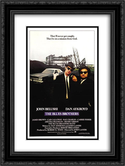 Blues Brothers 18x24 Black Ornate Wood Framed Movie Poster with Double Matting