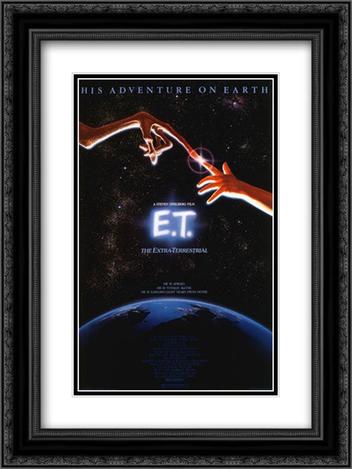 E.T. The Extra Terrestrial 18x24 Black Ornate Wood Framed Movie Poster with Double Matting