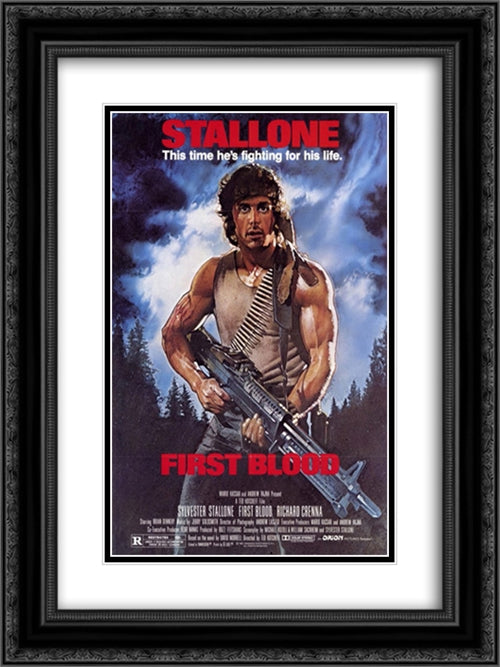 First Blood 18x24 Black Ornate Wood Framed Movie Poster with Double Matting