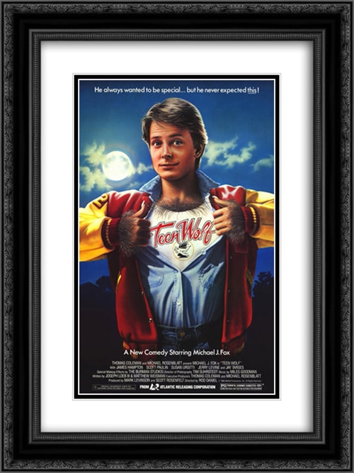 Teen Wolf 18x24 Black Ornate Wood Framed Movie Poster with Double Matting