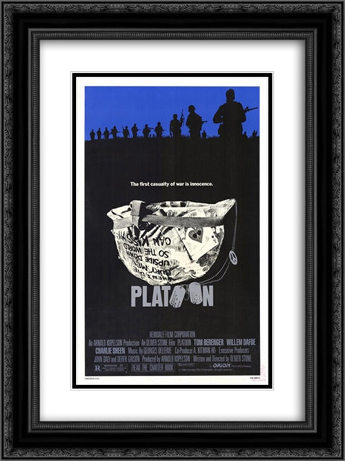 Platoon 18x24 Black Ornate Wood Framed Movie Poster with Double Matting