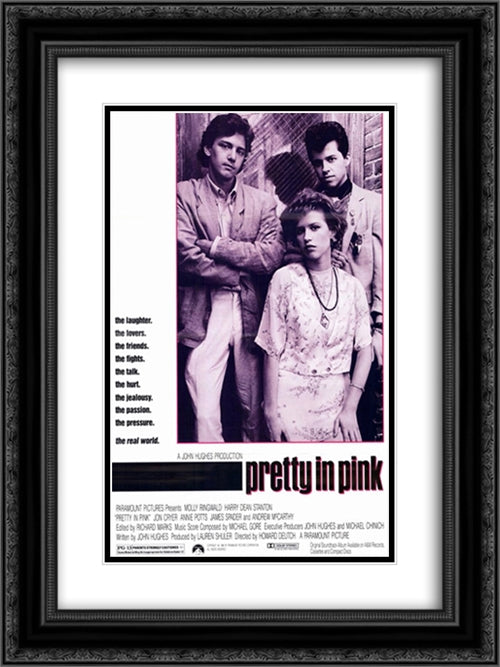 Pretty in Pink 18x24 Black Ornate Wood Framed Movie Poster with Double Matting