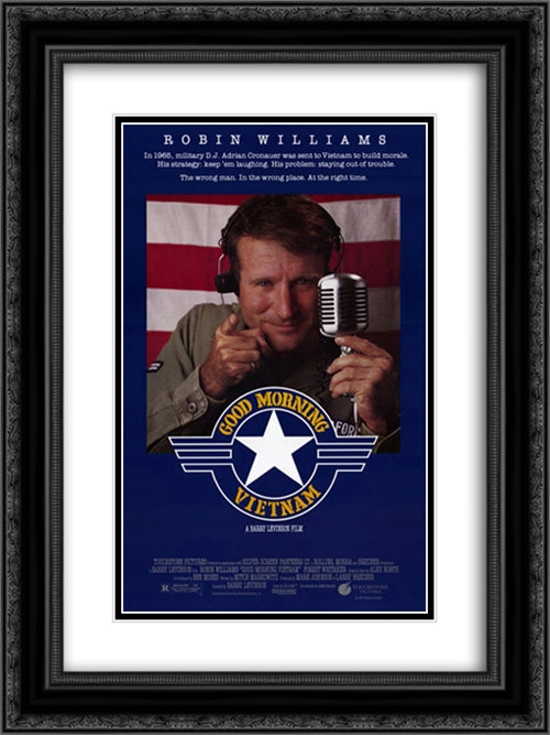 Good Morning Vietnam 18x24 Black Ornate Wood Framed Movie Poster with Double Matting